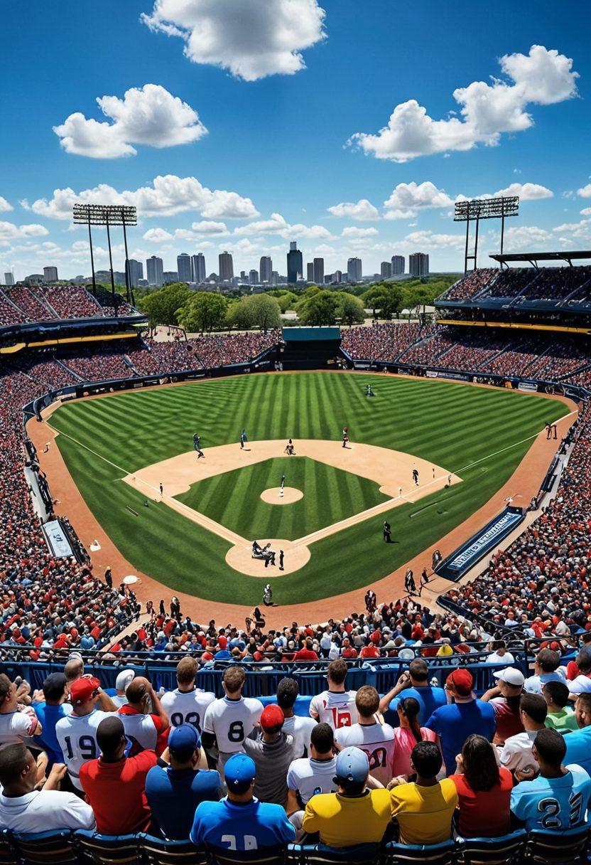 A dynamic scene showcasing a baseball diamond under a bright blue sky, with a diverse group of passionate fans wearing team jerseys and cheering loudly. In the foreground, a protective shield symbolically envelops a baseball, illustrating the theme of insurance and protection. Vibrant colors highlight the excitement of the game and the dreams of young athletes. Iconic baseball imagery, such as bats and gloves, enhances the visual storytelling. super-realistic. vibrant colors.